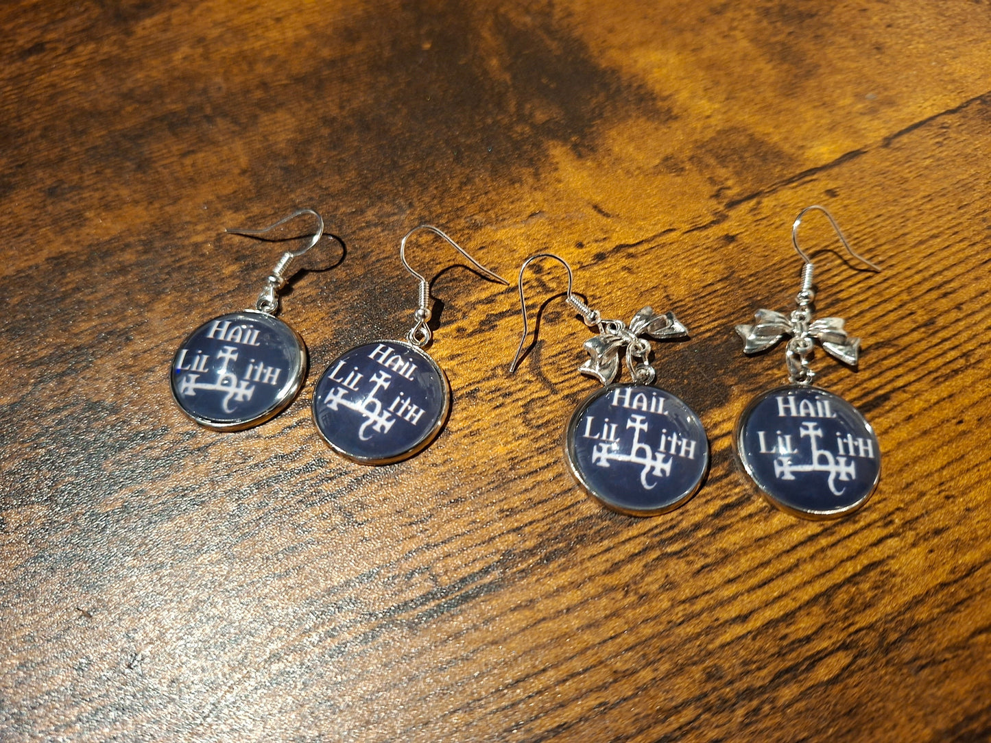 Hail Lilith earrings with bow or plain: Goth Witchy Occult Witch Pagan Satanic