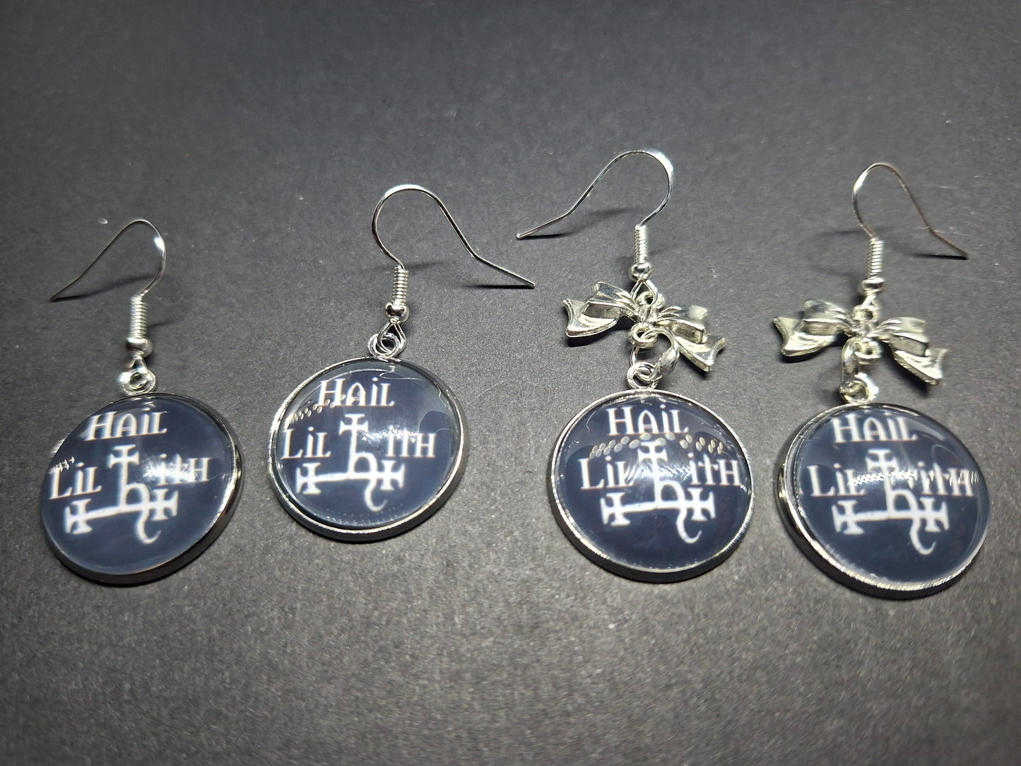 Hail Lilith earrings with bow or plain: Goth Witchy Occult Witch Pagan Satanic