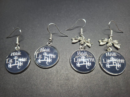 Hail Lilith earrings with bow or plain: Goth Witchy Occult Witch Pagan Satanic