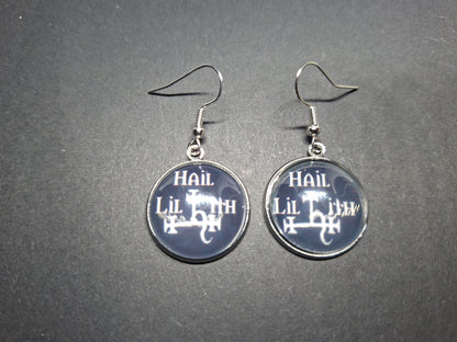 Hail Lilith earrings with bow or plain: Goth Witchy Occult Witch Pagan Satanic