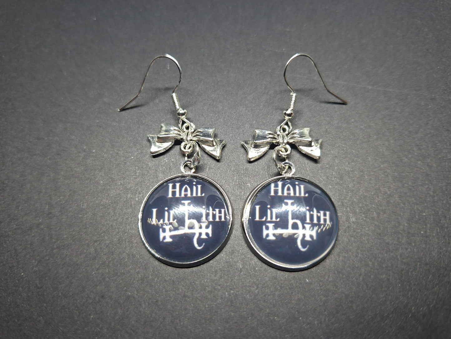 Hail Lilith earrings with bow or plain: Goth Witchy Occult Witch Pagan Satanic