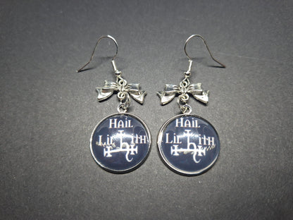 Hail Lilith earrings with bow or plain: Goth Witchy Occult Witch Pagan Satanic