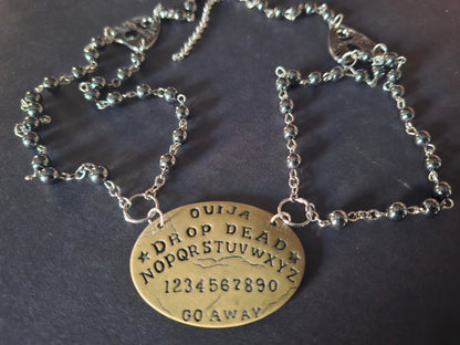 black hammerite double layer rosary , Paranormal spirit board,ouija planchette :gothic witchy occult jewelry