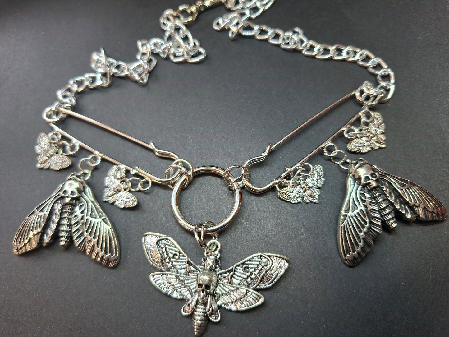 Kilt pin necklace ,Death head moths :Gothic witchy pagan aesthetic