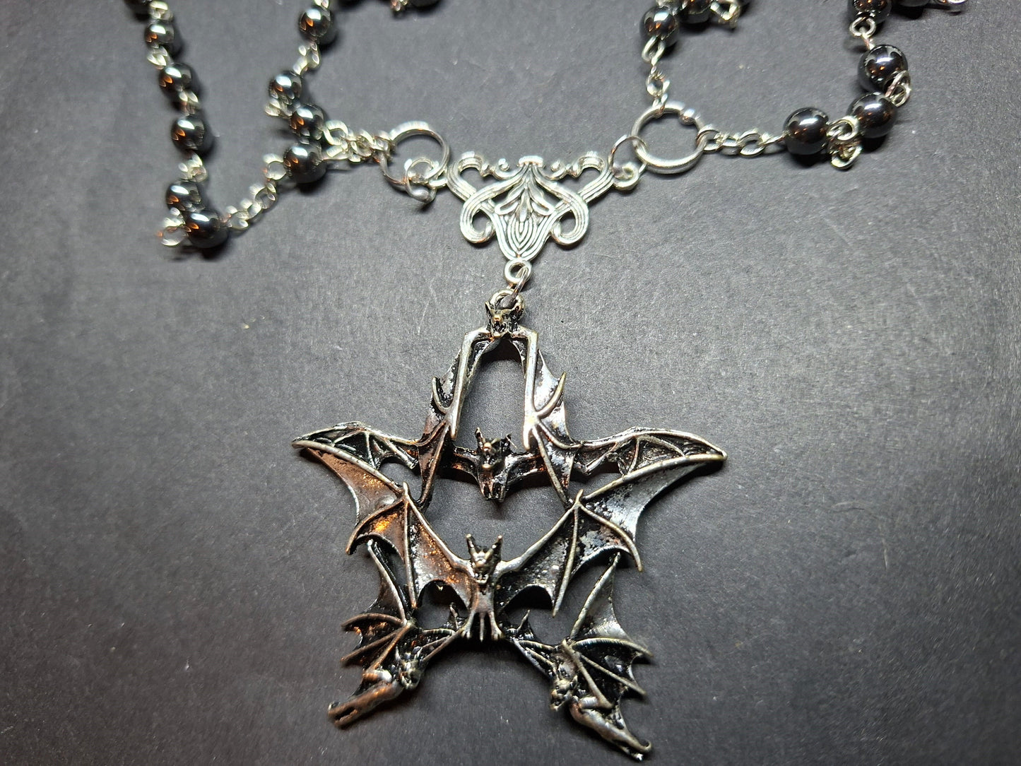Goth Gothic Witchy Vampire "Bat Pentagram" romantic double layer rosary
