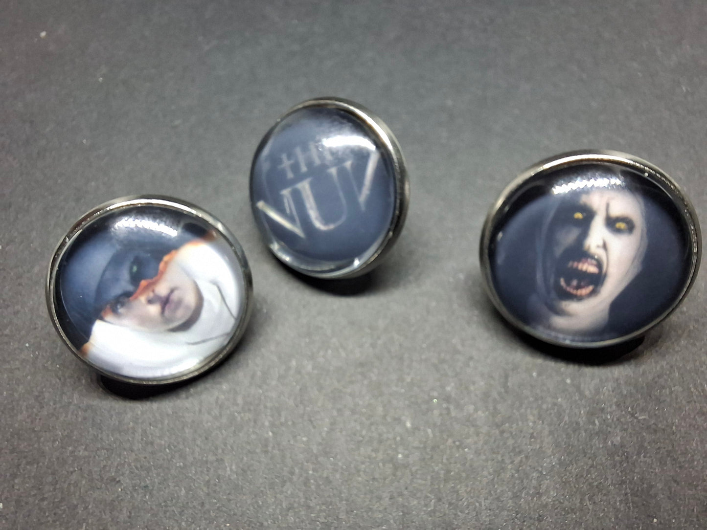 Set of 3 Snap Back Pin Badges ,The Conjuring inspired "Nun"
