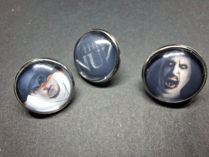 Set of 3 Snap Back Pin Badges ,The Conjuring inspired "Nun"