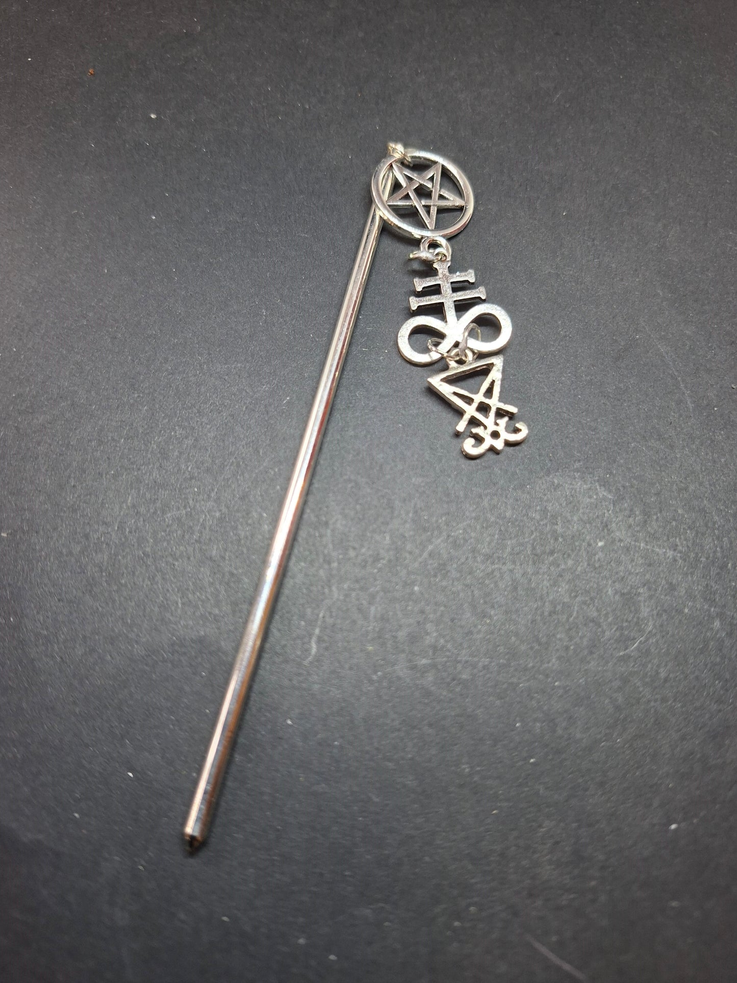 Metal hair stick with "Satanic Trinity " detail : Goth witchy killstar witch Occult style