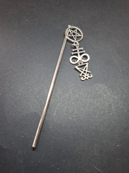 Metal hair stick with "Satanic Trinity " detail : Goth witchy killstar witch Occult style