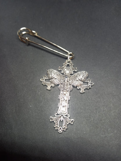 Goth Gothic Witchy Witch Killstar "Death Head Moth in ornate cross" kilt pin brooch