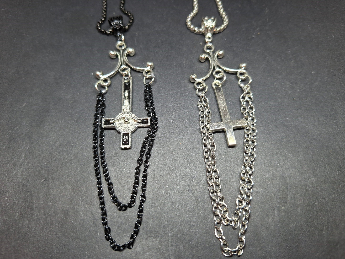 Goth Gothic Witchy witch witchcraft killstar Occult satanic "Inverted Crucifix" chandelier necklace
