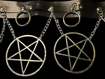 O ring and chain belt with 4 LARGE inverted pentagram :gothic killstar witchy style