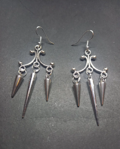Oddity Curiosity Goth Gothic Witchy Killstar "Chandelier" three spiked earrings