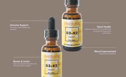 3rd Rock Essentials D3 K2 Liquid Drops – Chelated Vitamin D3 K2, Vegan, Gluten Free | 1 Fl Oz