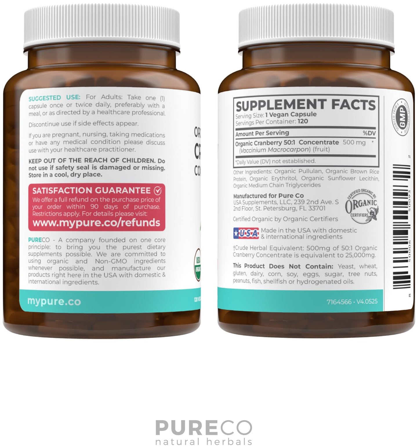 Organic Cranberry Extract Capsules — 50X Potency Cranberry Pills (4 Month Supply) — Vegan, Non-GMO, USDA Organic