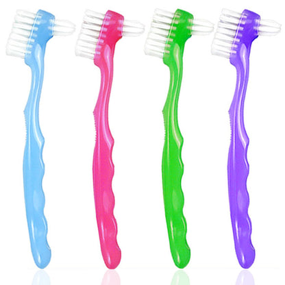 4 Pieces Denture Brush Set - Small Denture Brushes with Ergonomic Rubber Handles
