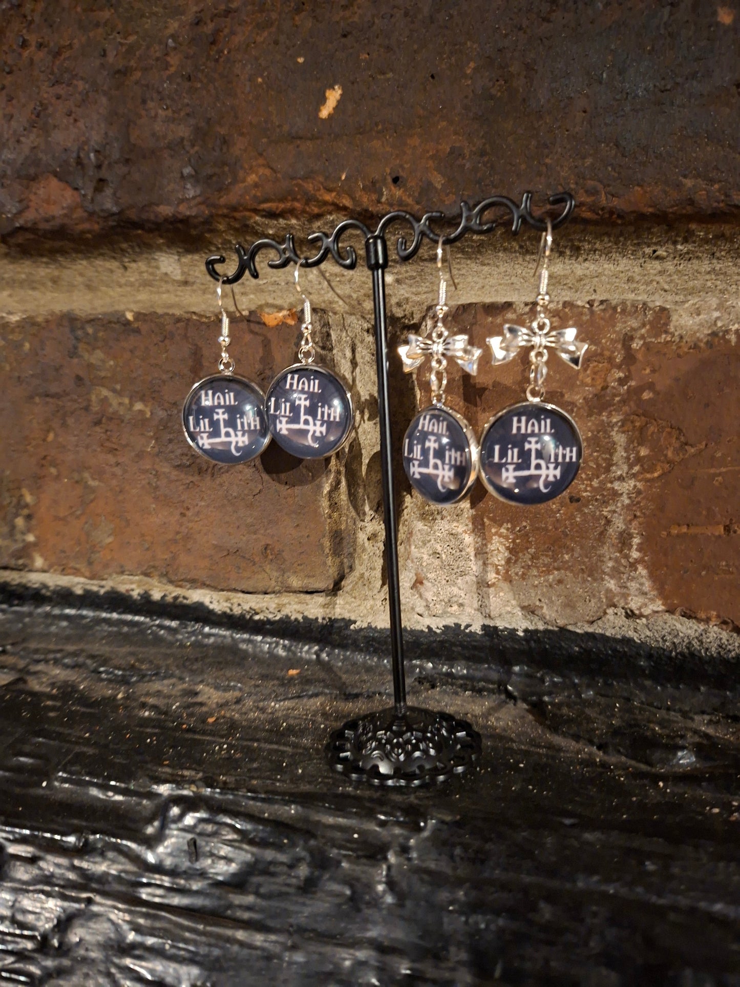 Hail Lilith earrings with bow or plain: Goth Witchy Occult Witch Pagan Satanic