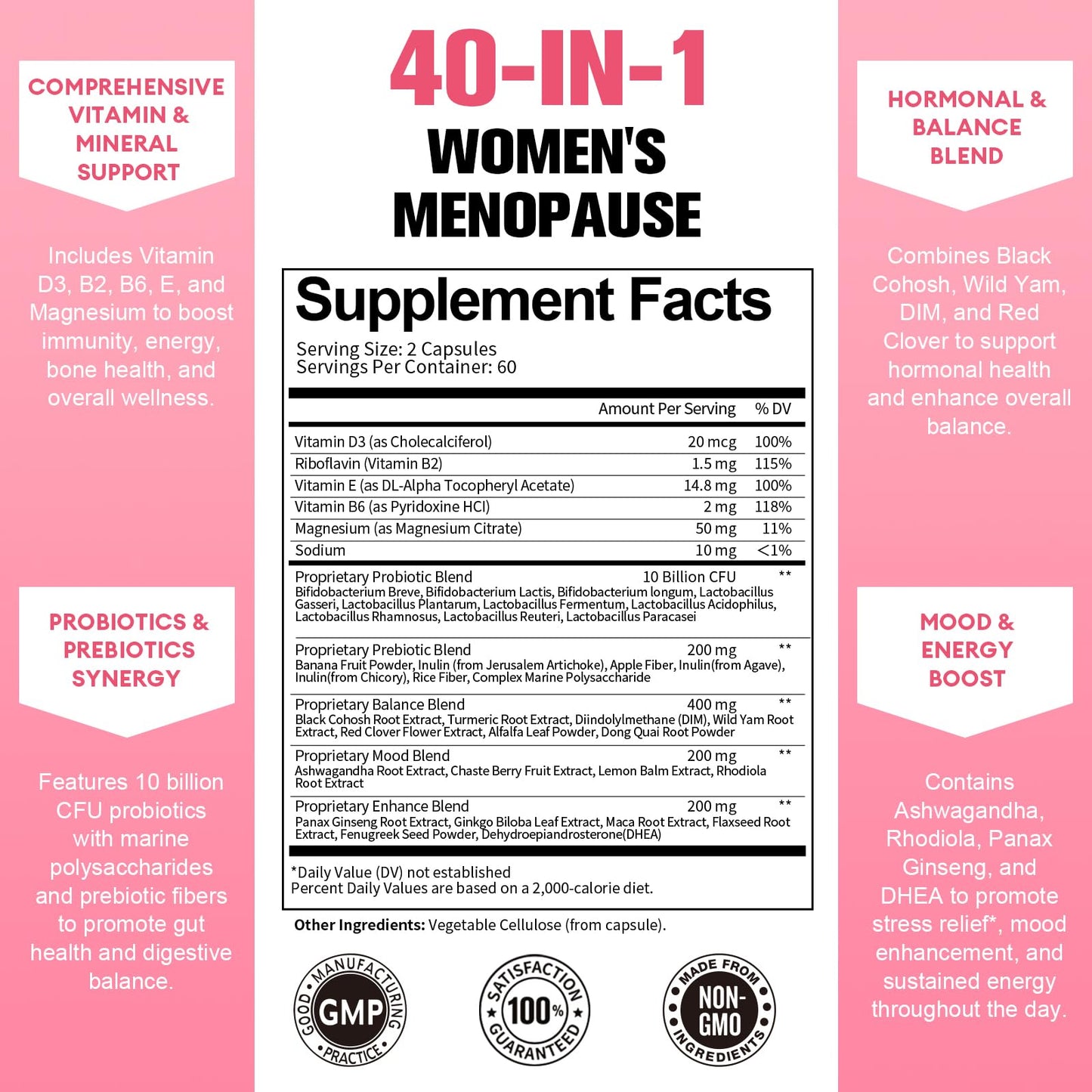 40-in-1 Menopause Supplements for Women – Multibenefit & Complete Black Cohosh, 120 Vegan Caps