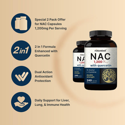 2 Pack NAC with Quercetin – 1200mg/Serving, 480 Capsules | Non-GMO