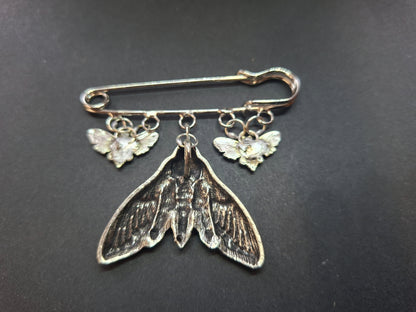 Kilt pin brooch ,3 Death head moths :goth witchy pagan witch accessory