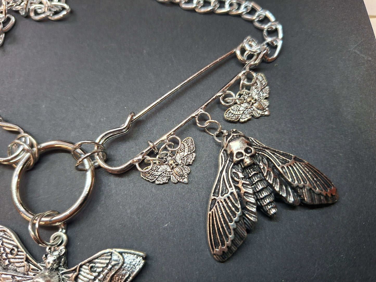 Kilt pin necklace ,Death head moths :Gothic witchy pagan aesthetic
