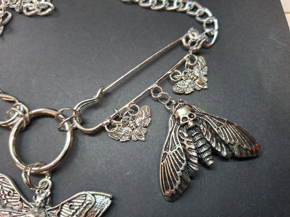Kilt pin necklace ,Death head moths :Gothic witchy pagan aesthetic
