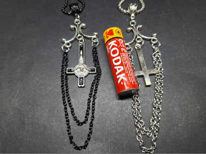 Goth Gothic Witchy witch witchcraft killstar Occult satanic "Inverted Crucifix" chandelier necklace