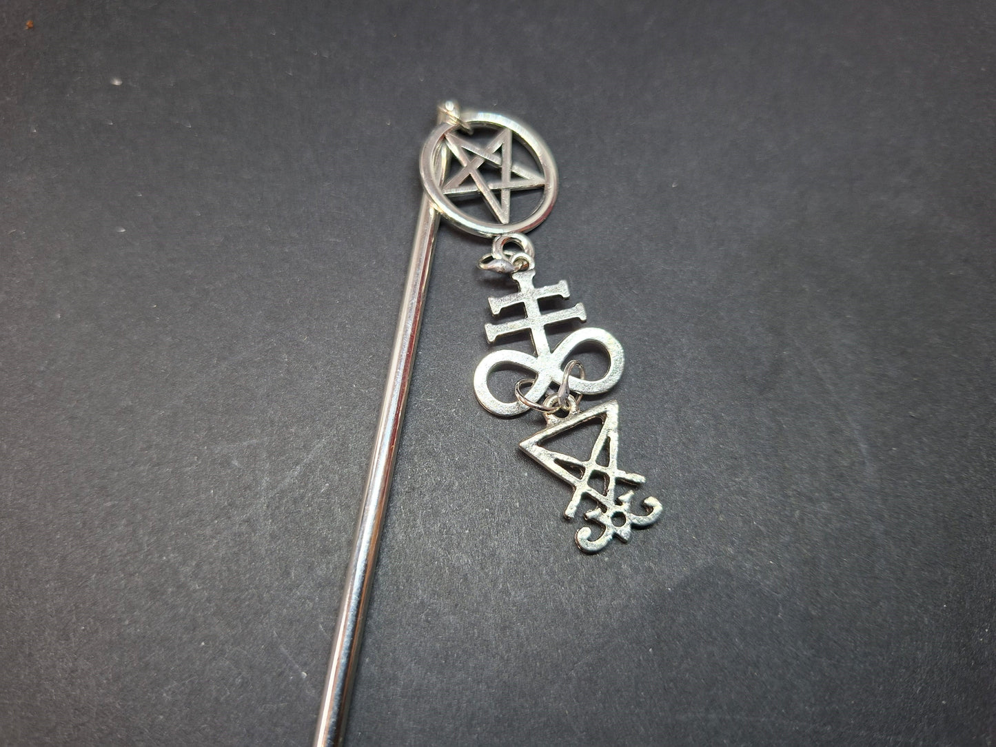 Metal hair stick with "Satanic Trinity " detail : Goth witchy killstar witch Occult style
