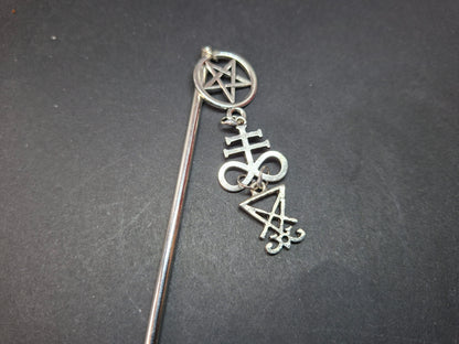 Metal hair stick with "Satanic Trinity " detail : Goth witchy killstar witch Occult style