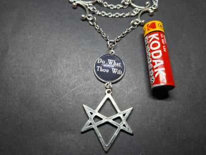 Goth Gothic Witchy Occult Aleister Crowley, unicursal hexagram  " Thelema Magick  " chandelier choker/necklace