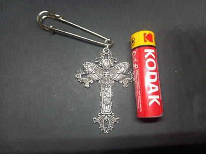 Goth Gothic Witchy Witch Killstar "Death Head Moth in ornate cross" kilt pin brooch