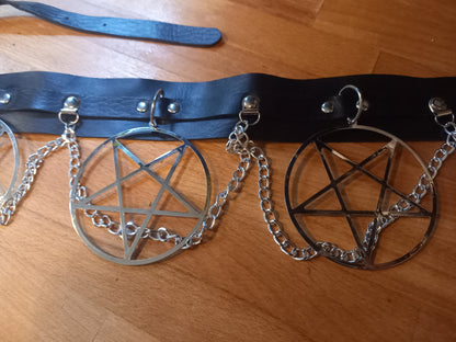 Goth Gothic Witchy killstar witch witchcraft Satanic Occult "Oversized inverted pentagram " chain belt