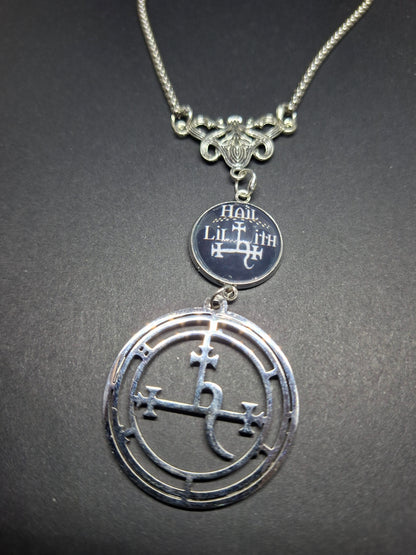 Nouveau style necklace with"Hail Lilith with sigil details :goth witchy killstar satanic