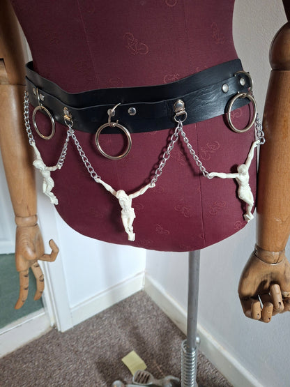 O ring and chain belt with 4 Christ's ,Gothic witchy Style