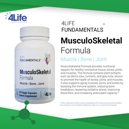 4Life Musculoskeletal Formula - Devil’s Claw, Turmeric, Gotu Kola and Alfalfa for Bone, Joint, Muscle and Tissue Health - 60 Veggie Capsules