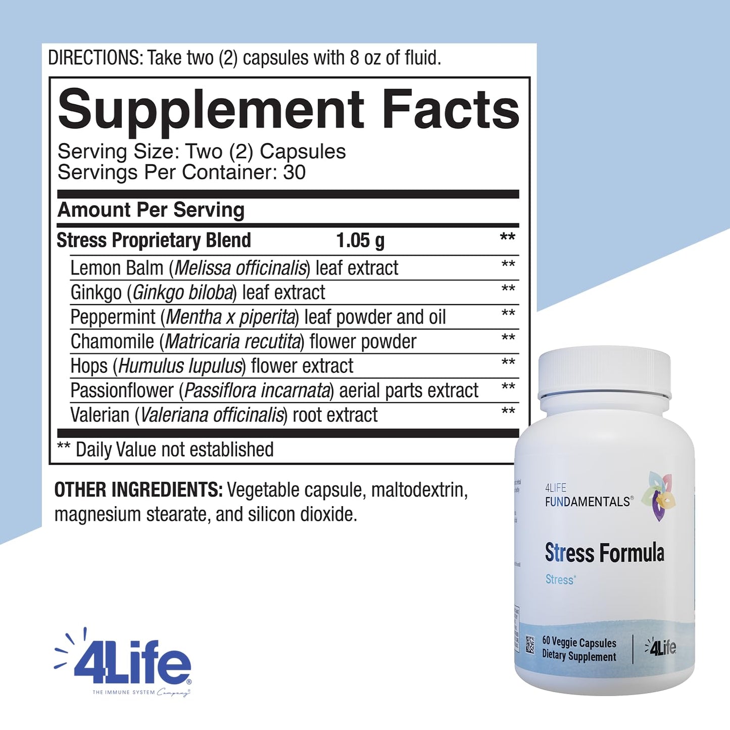 4Life Stress Formula - Calming Sleep Support Dietary Supplement | Lemon Balm, Chamomile & Valerian, 60 Capsules