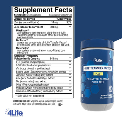 4Life Transfer Factor Plus with Zinc & Super Mushroom Blend — 60 Vegetarian Capsules