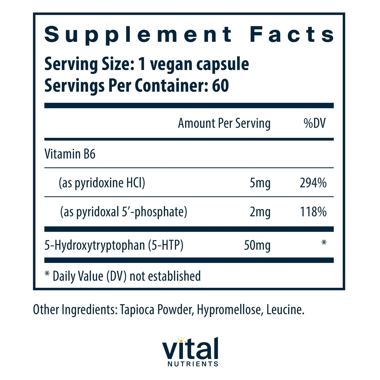 Vital Nutrients 5-HTP 50mg (5-HTP) – Vegan Serotonin Support • Sleep & Stress • 60 Capsules