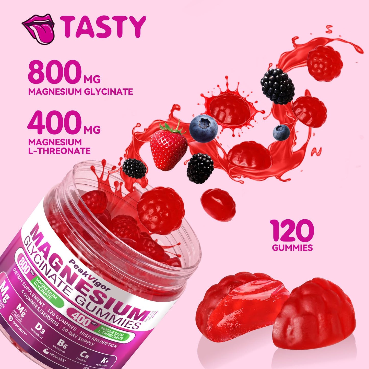 5-in-1 Magnesium Glycinate Gummies - 1400mg Complex, 120 Gummies | Organic, Non-GMO, Third-Party Tested