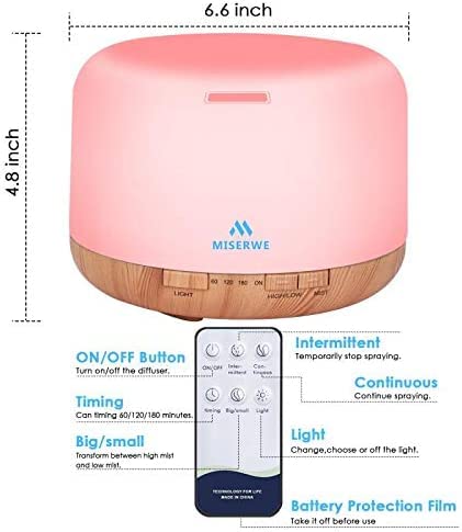 500ml Diffuser with Remote — Waterless Auto Shut Off, Timing Modes, 7-Color Lights