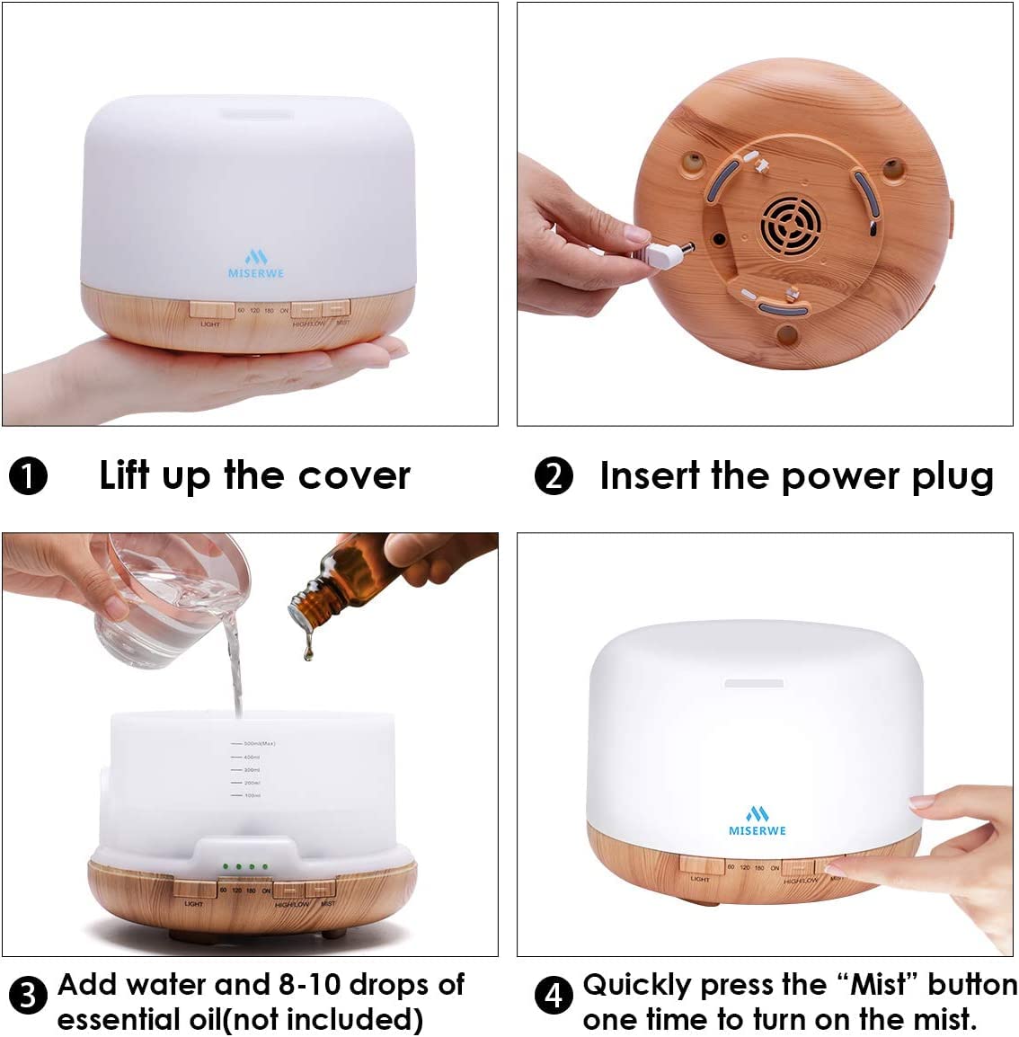 500ml Diffuser with Remote — Waterless Auto Shut Off, Timing Modes, 7-Color Lights