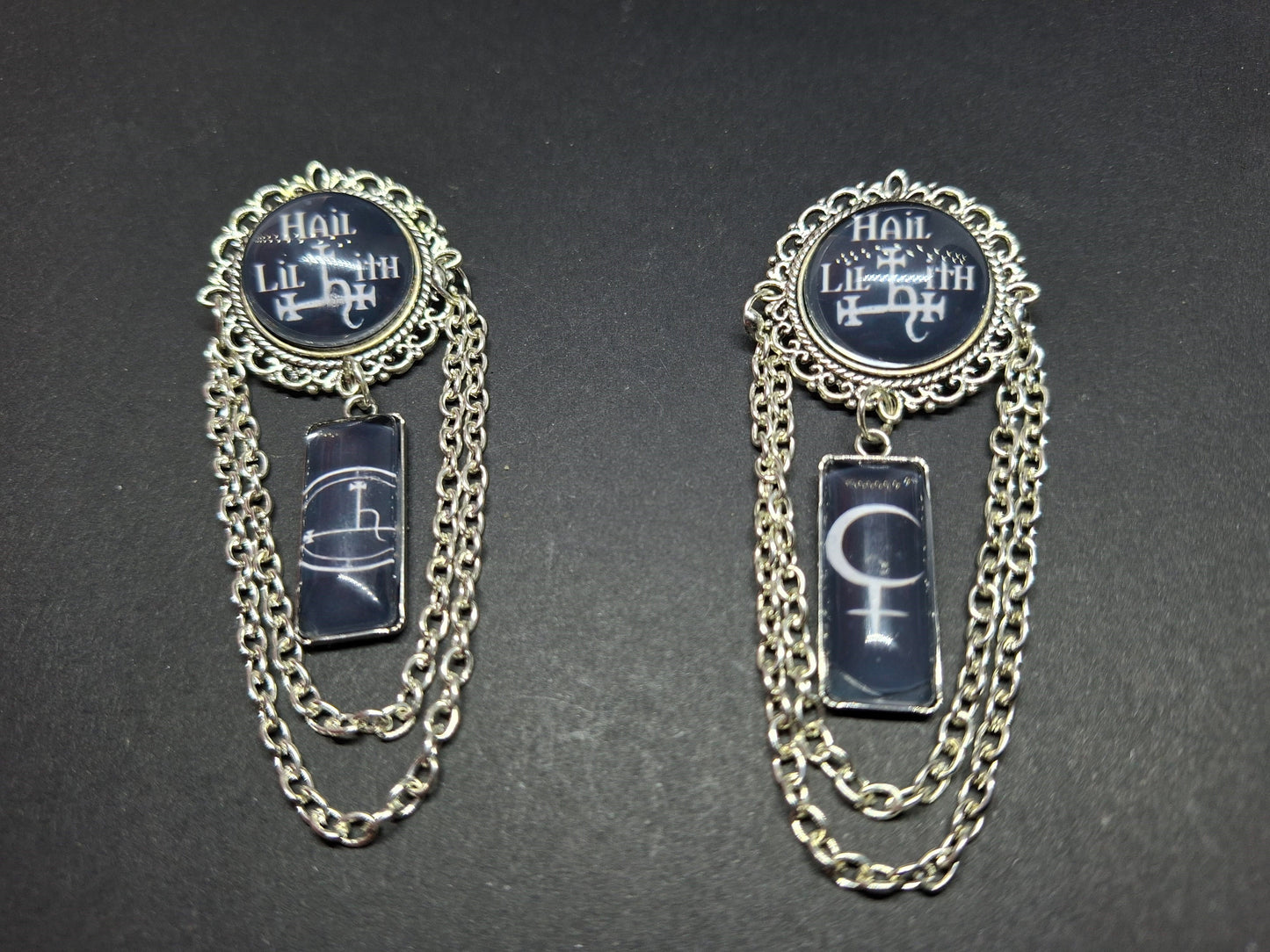 Ornate Satanic "Hail Lilith" Brooch with Sigil ,symbol of Lilith :Occult goth witchy