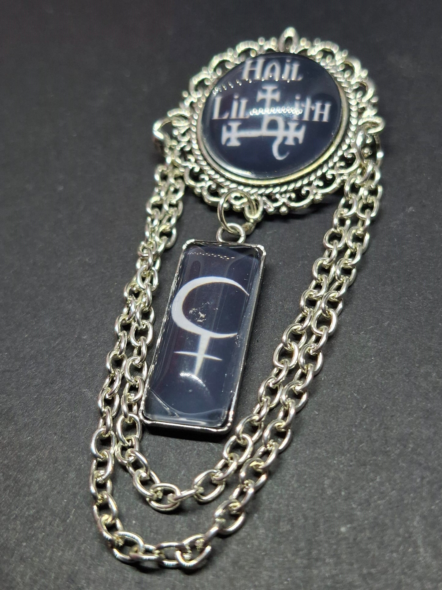 Ornate Satanic "Hail Lilith" Brooch with Sigil ,symbol of Lilith :Occult goth witchy