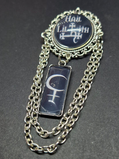 Ornate Satanic "Hail Lilith" Brooch with Sigil ,symbol of Lilith :Occult goth witchy