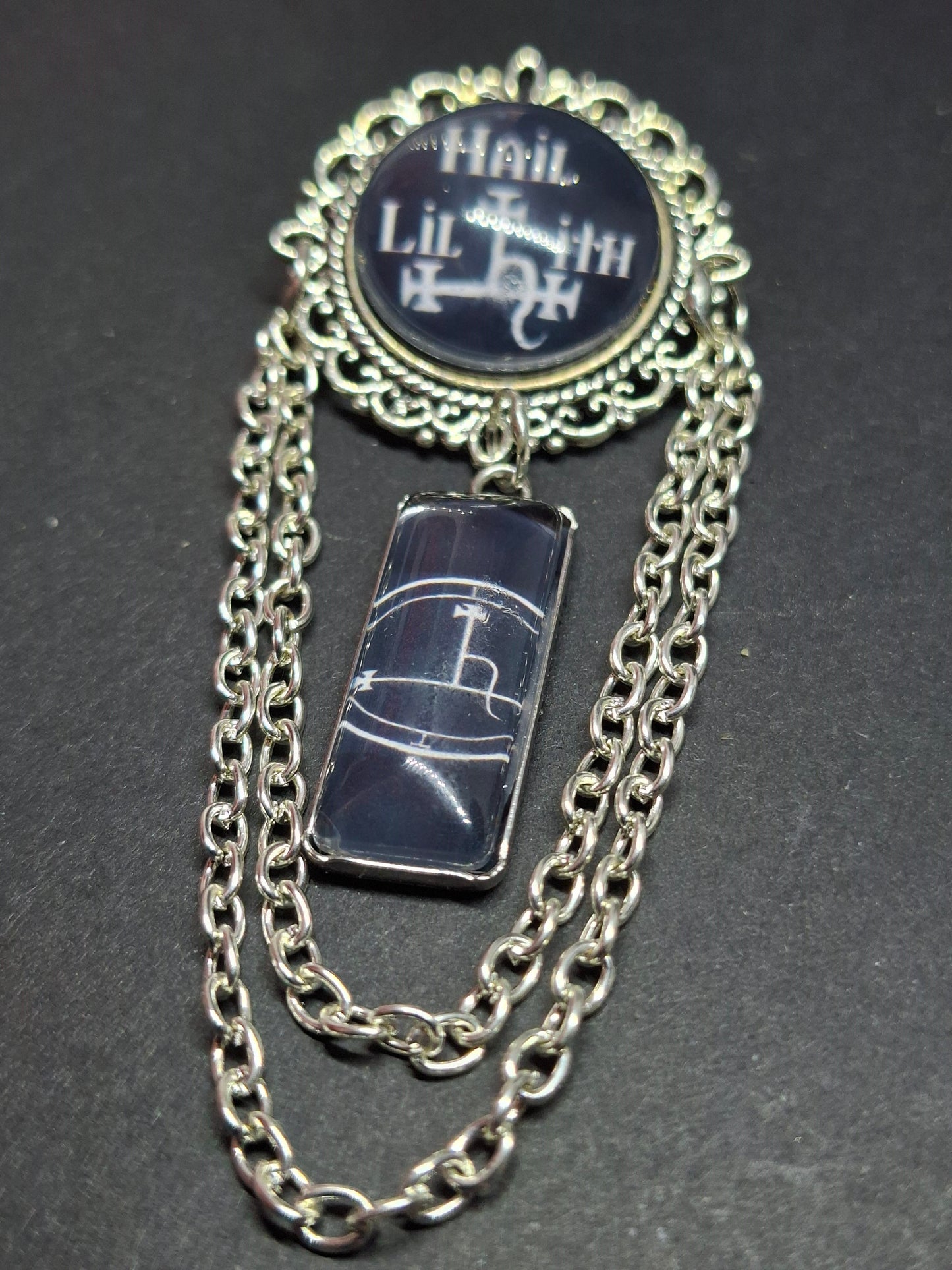 Ornate Satanic "Hail Lilith" Brooch with Sigil ,symbol of Lilith :Occult goth witchy