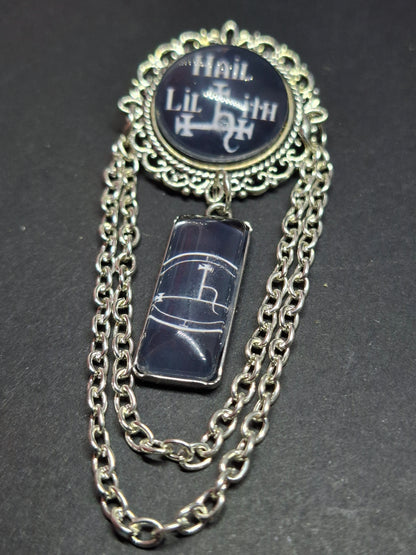 Ornate Satanic "Hail Lilith" Brooch with Sigil ,symbol of Lilith :Occult goth witchy