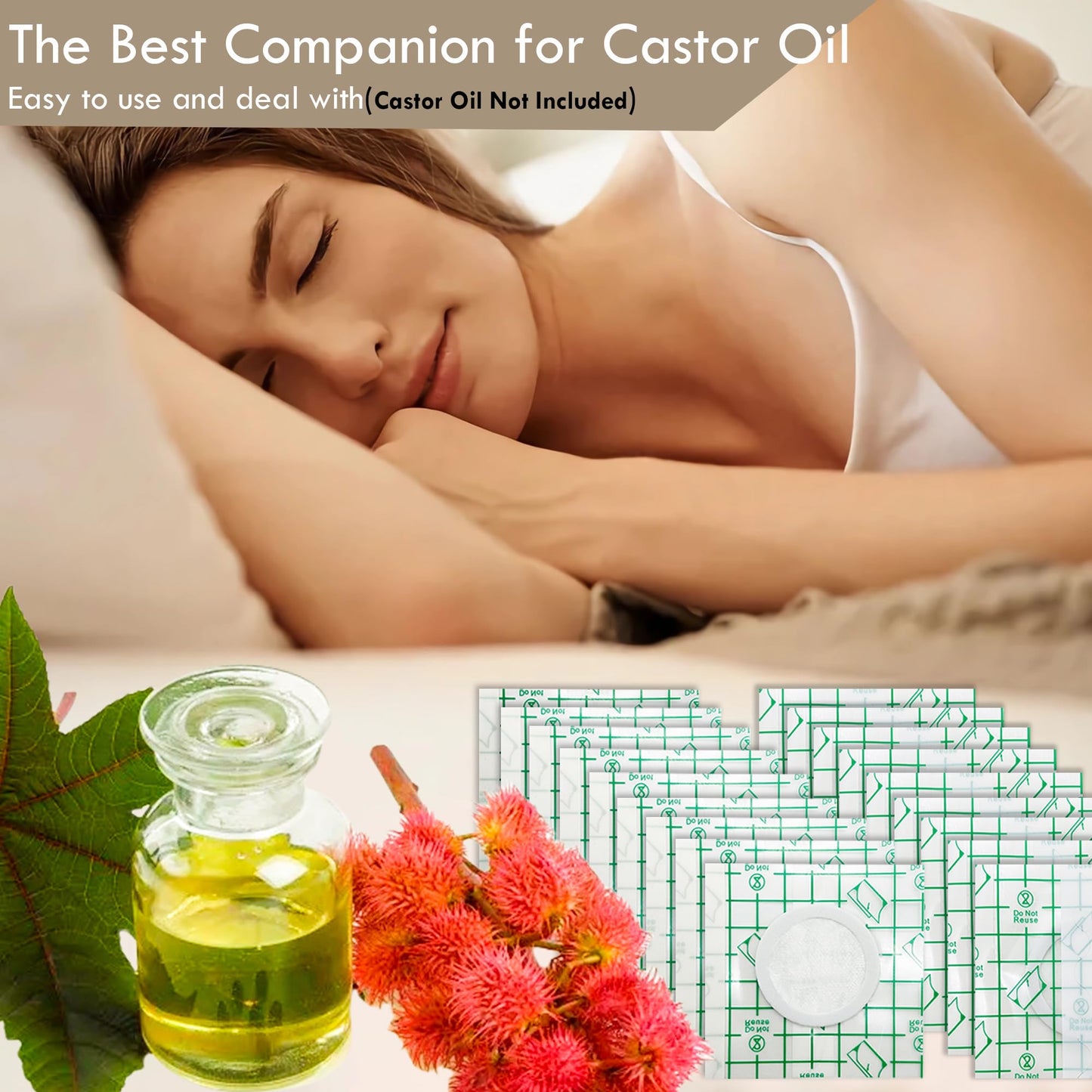 54pcs Castor Oil Pack Wrap for Belly Button – Self-Adhesive, No-Wash, Transparent PU Film, Organic Cotton Patches