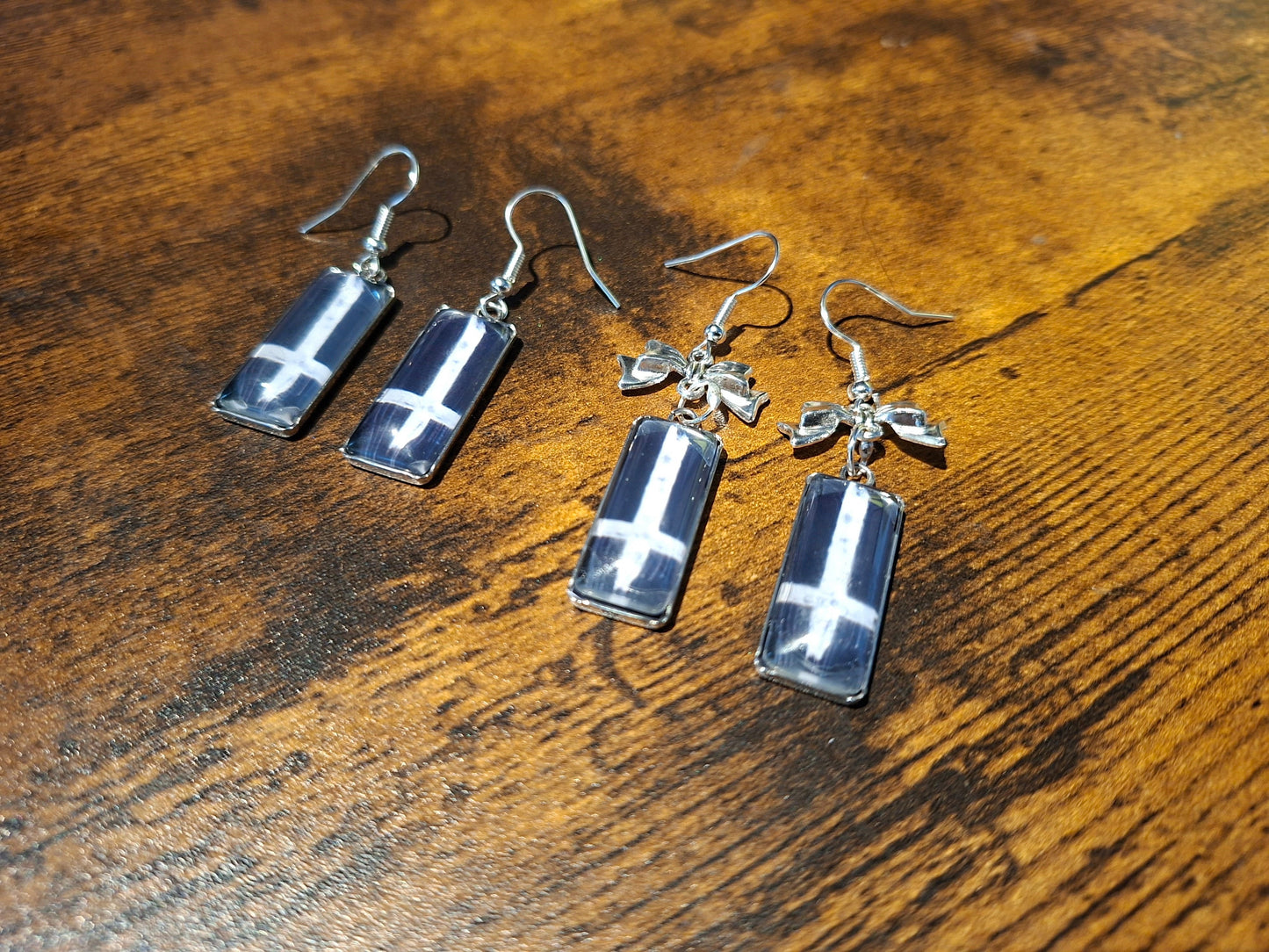 Rectangle earrings,inverted cross with bow or plain: Goth Witchy Occult Witch Pagan Satanic
