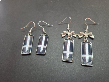 Rectangle earrings,inverted cross with bow or plain: Goth Witchy Occult Witch Pagan Satanic