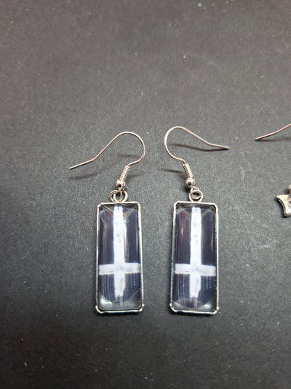 Rectangle earrings,inverted cross with bow or plain: Goth Witchy Occult Witch Pagan Satanic